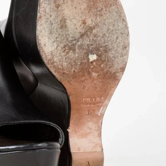 Prada Black Leather Peep-Toe Platform Sandals - Picture 5 of 10